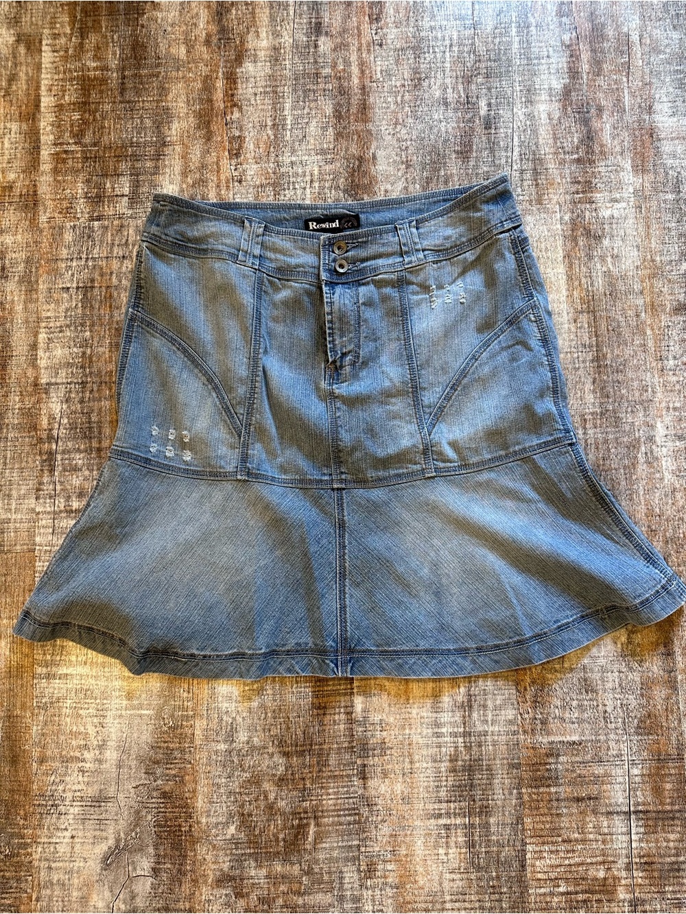 Rewind Blue Denim Circle Skirt with Flared Hem